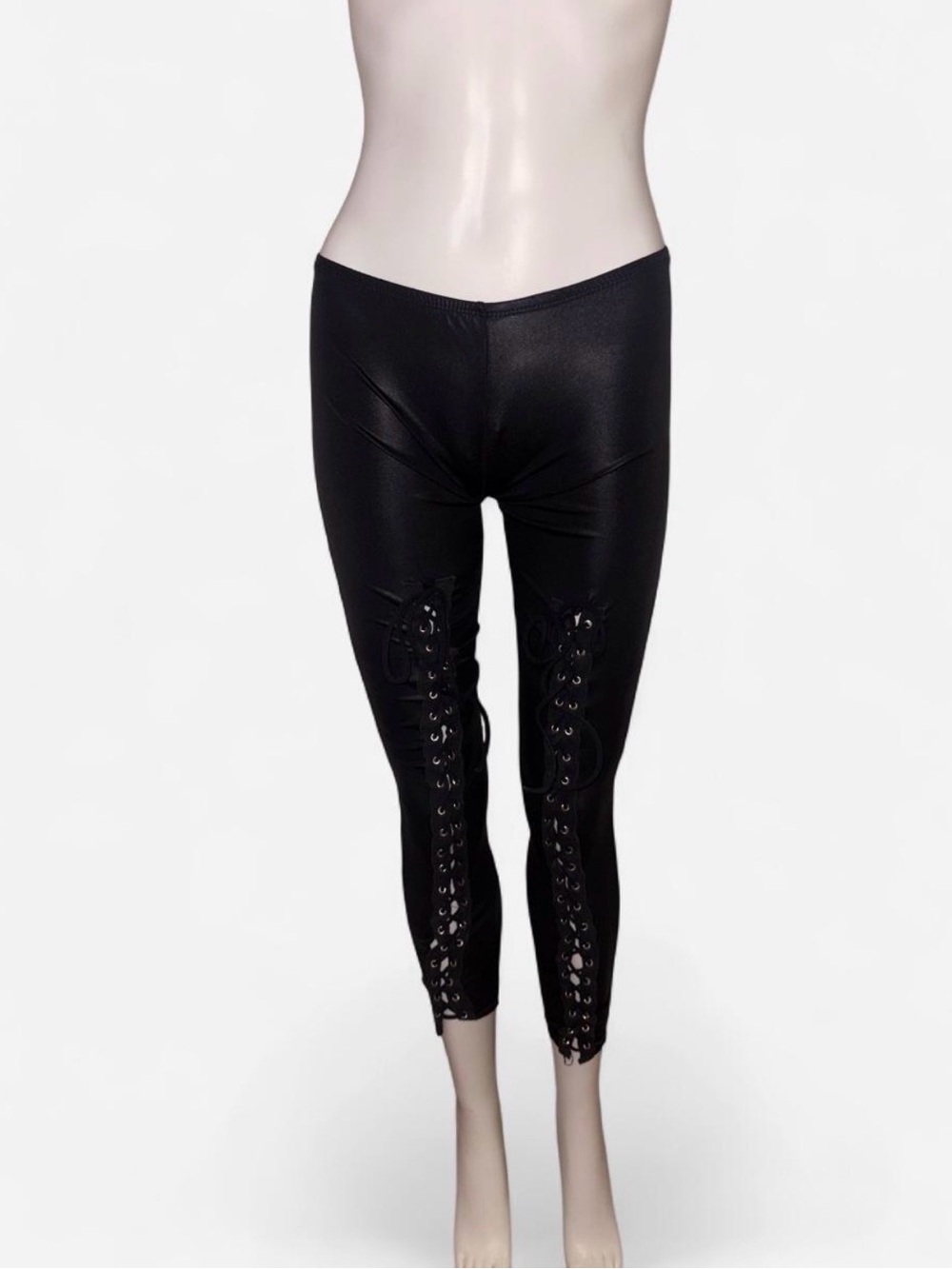Leg Avenue Black Lace-Up Faux Leather Leggings